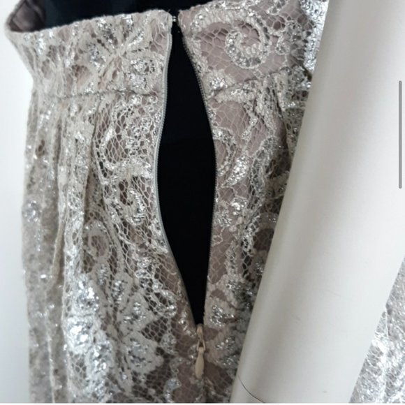 HD IN PARIS || ANTHROPOLOGIE Beige Silver gray floral lace skirt - Size 6 - Picture 5 of 7